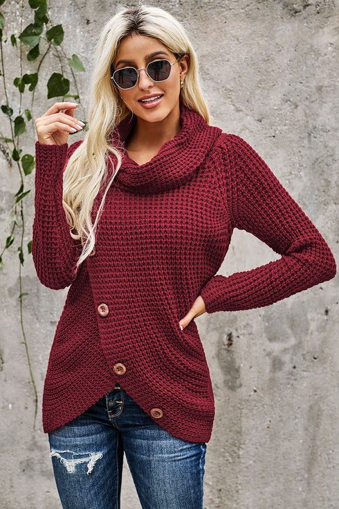 Buttoned Wrap Turtleneck Sweater